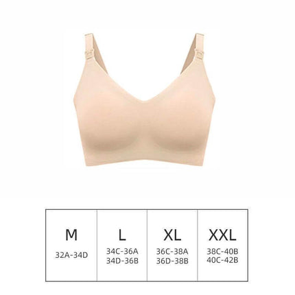 Women's Simple Glossy Seamless Maternity Bra for Daily Wear - nude nylon seamless maternity bra with fixed double-shoulder straps and size chart