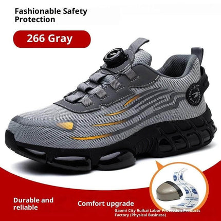 Flyknit Safety Work Shoes With Puncture Resistant Toe gray breathable TPU mesh safety shoe with anti-smash toe cap and puncture protection