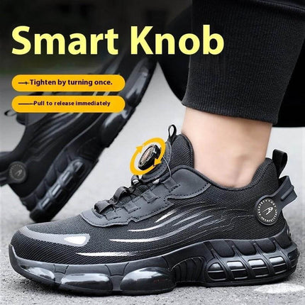 Flyknit Safety Work Shoes With Puncture Resistant Toe with TPU Flyknit mesh, smart knob lacing and puncture resistant toe cap
