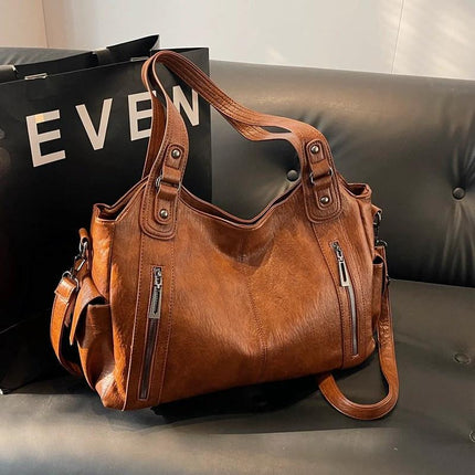 Retro European Style PU Handbag For Daily Use In Black Or Brown