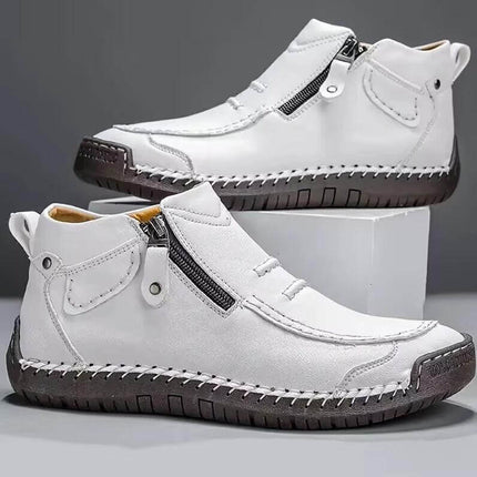 Men's Plus Size Chelsea Slip On Casual High Top Shoes in white artificial PU with zipper and stitched sole