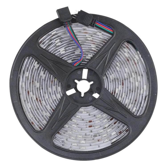 5m Bluetooth RGB LED Light Strip For Indoor Decor At Home - 5m roll with 150x5050 RGB LEDs on 12V DC, wired connector for living room and shelf accent lighting