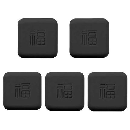 5Pcs Silicone Doorknob Collision Pads For Quiet Door Closing - five black square silicone pads with adhesive backing to protect walls and reduce noise