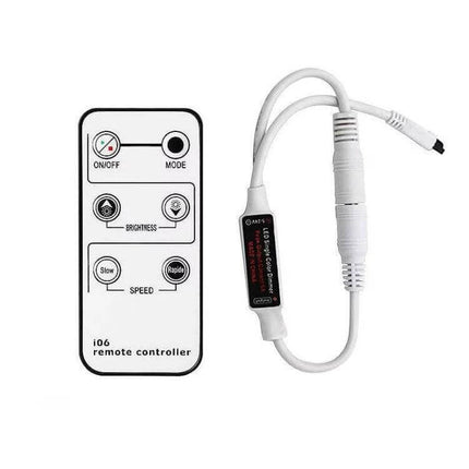 6-Button DC Controller Infrared Dimmer For LED Strips compact remote and inline DC connector for single-color LED strip dimming