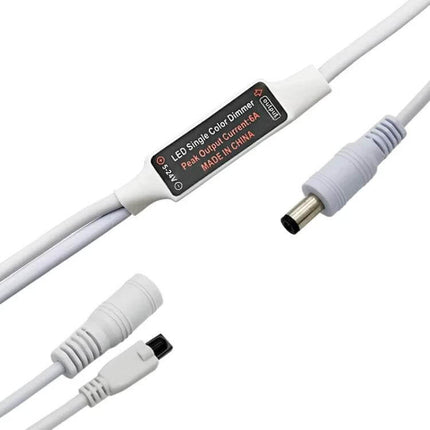 6-Button DC Controller Infrared Dimmer For LED Strips compact single-color inline dimmer with DC barrel connector and IR remote compatibility