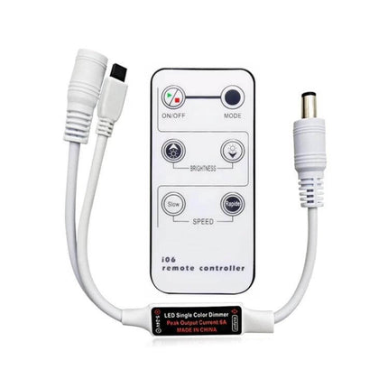 6-Button DC Controller Infrared Dimmer For LED Strips white remote and DC connector for single-color LED strip dimming