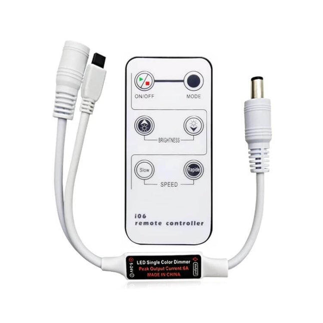 6-Button DC Controller Infrared Dimmer For LED Strips white remote and DC connector for single-color LED strip dimming