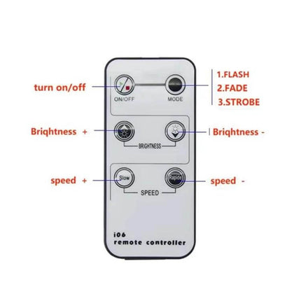 6-Button DC Controller Infrared Dimmer For LED Strips remote control diagram showing on/off, mode, brightness and speed buttons