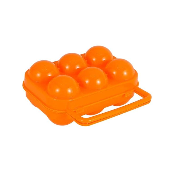 6-Grid Outdoor Portable Egg Protection Box For Camping And Picnics in orange PP with handle, compact 6-egg carrier with individual padded compartments
