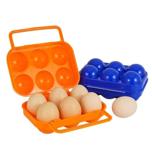 6-Grid Outdoor Portable Egg Protection Box For Camping And Picnics - orange and blue 6-egg PP carrying case with handle and soft bump compartments