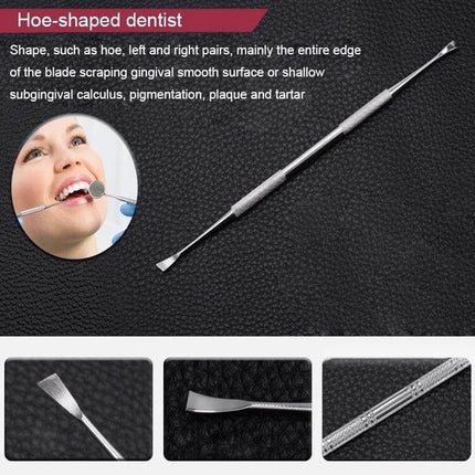 6 In 1 Dental Tool Set Stainless Steel For Daily Home Dental Care - stainless steel hoe-shaped dental scraper double-ended for home oral inspection and debris removal