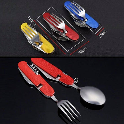 6-In-1 Stainless Steel Travel Folding Cutlery Set For Camping Meals compact red blue yellow folding spoon fork knife bottle opener for travel