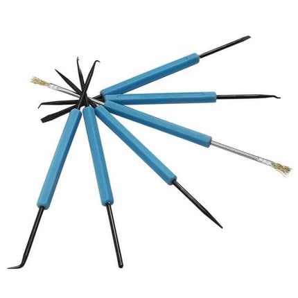 6-Piece Welding Auxiliary Tools Set For Circuit Board Repair - compact blue-handled carbon steel PCB repair tools for scraping, cleaning, and hole maintenance