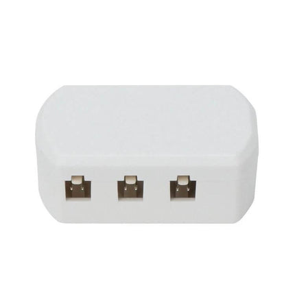 6-Port LED Hub Splitter for Cabinet Lights With DC Head compact white 6-port DC distribution hub for under-cabinet LED lighting