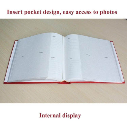 6-Inch Flannel Retro Photo Album For Storing Photos open to show insert pocket design, acid-free pages and side note bar for captions