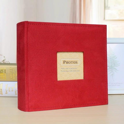 6-Inch Flannel Retro Photo Album For Storing Photos with red suede-style cover, pocket inserts and caption side bar for weddings holidays everyday memories