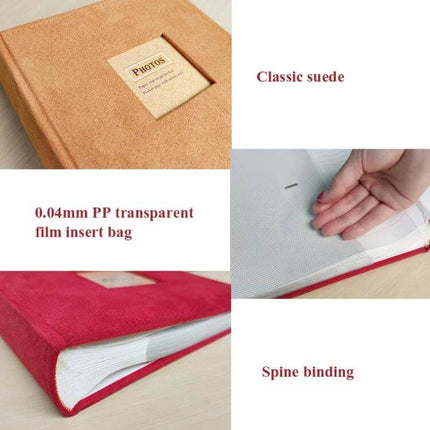 6-Inch Flannel Retro Photo Album For Storing Photos - classic suede cover, spine binding and 0.04mm PP transparent film insert pockets