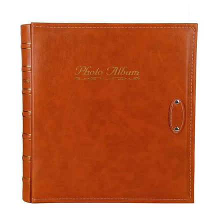 6-Inch PU Leather Photo Album With Bronzing Cover - brown bamboo-stamped 6-inch album holds 500 photos (4R/114x152mm) with gold lettering