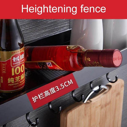 60cm Kitchen Wall Hanging Holder For Seasonings Black - aluminum rail with hooks holding bottles and cutting board, space-saving kitchen organizer