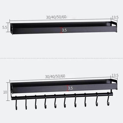 60cm Kitchen Wall Hanging Holder For Seasonings Black - black aluminum spice rail shelf with hooks, wall-mounted organizer for bottles and sauces