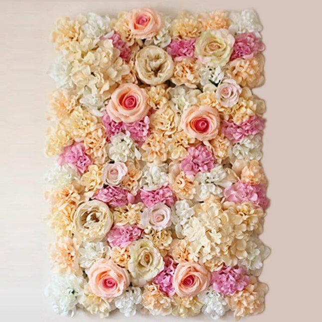 60x40cm Silk Flower Wall Backdrop for Weddings and Photos - compact silk floral panel with cream, blush and pink roses for wedding photo backdrop