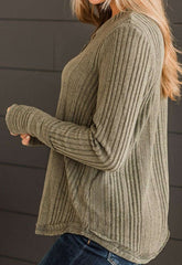 Ribbed Buttoned Long Sleeve Blouse