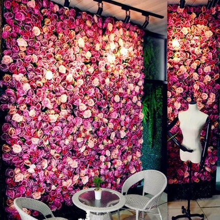 60x40cm Silk Flower Wall Backdrop for Weddings and Photos - compact realistic silk rose wall used for wedding photos and intimate event decor