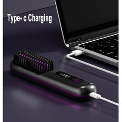 Cordless 2-in-1 Hair Straightening Brush with Fast Heating and USB Charging