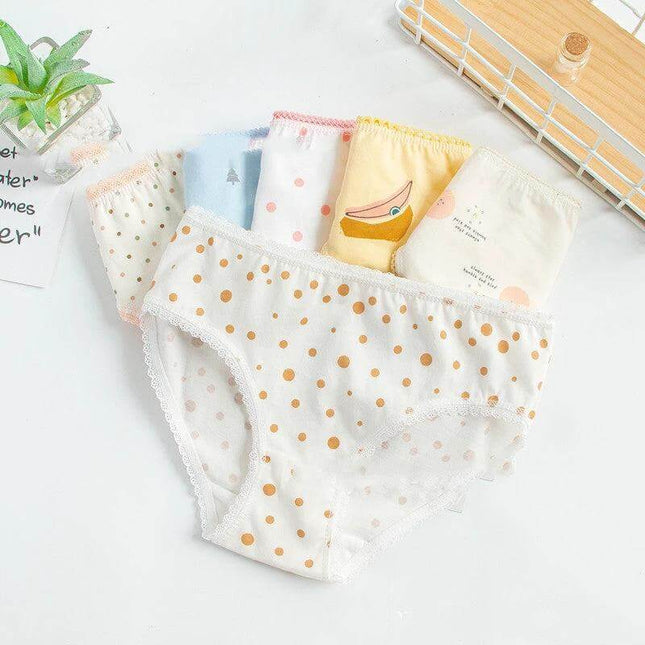 Soft Children's Cotton Underwear with Colorful Floral Pattern - white polka dot kids' briefs set, soft breathable cotton for everyday play
