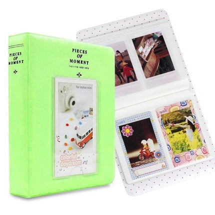 64-Pocket Instax Mini Photo Album For Your Memories green compact album with 64 pockets and front display slot holding mini prints