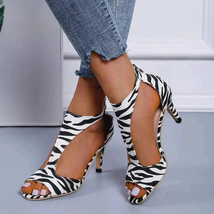Womens Fish Mouth Heeled Sandals With Back Zipper For Summer Dress