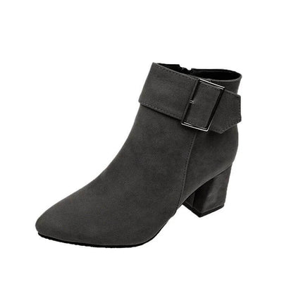 Women's Suede Pointed Martin Boots With Thick Heel in charcoal suede, pointed toe, side zipper and 6–8 cm block heel for office and city wear