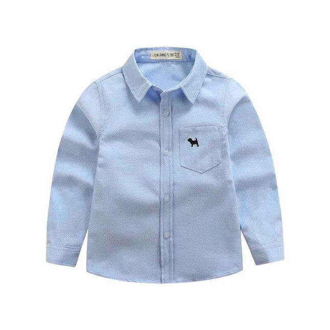 Comfortable Boys' Long-Sleeved Cotton Shirts in Assorted Colors - light blue long-sleeve 100% cotton shirt with lapel collar and chest pocket