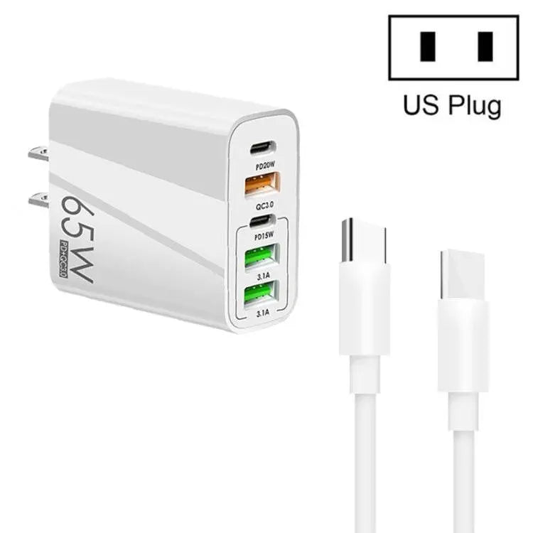 65W Dual PD Type-C Plus 3 x USB Multi Port Charger Fast Charging