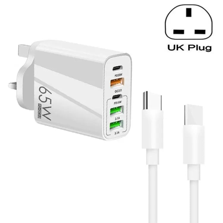 65W Dual PD Type-C Plus 3 x USB Multi Port Charger Fast Charging