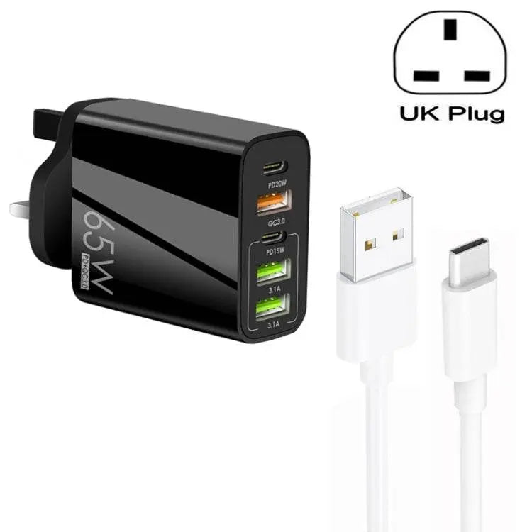 65W Dual PD Type-C Plus 3 x USB Multi Port Charger Power Up Fast