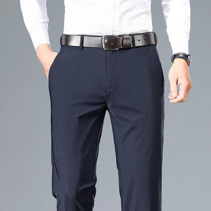 Men's Elastic Casual Pants for Everyday Comfort and Style - navy nylon blend with belt, comfortable fit for work and leisure