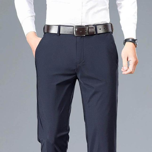 Men's Elastic Casual Pants for Everyday Comfort and Style - navy men's elastic casual pants with belt, comfortable nylon blend for daily wear