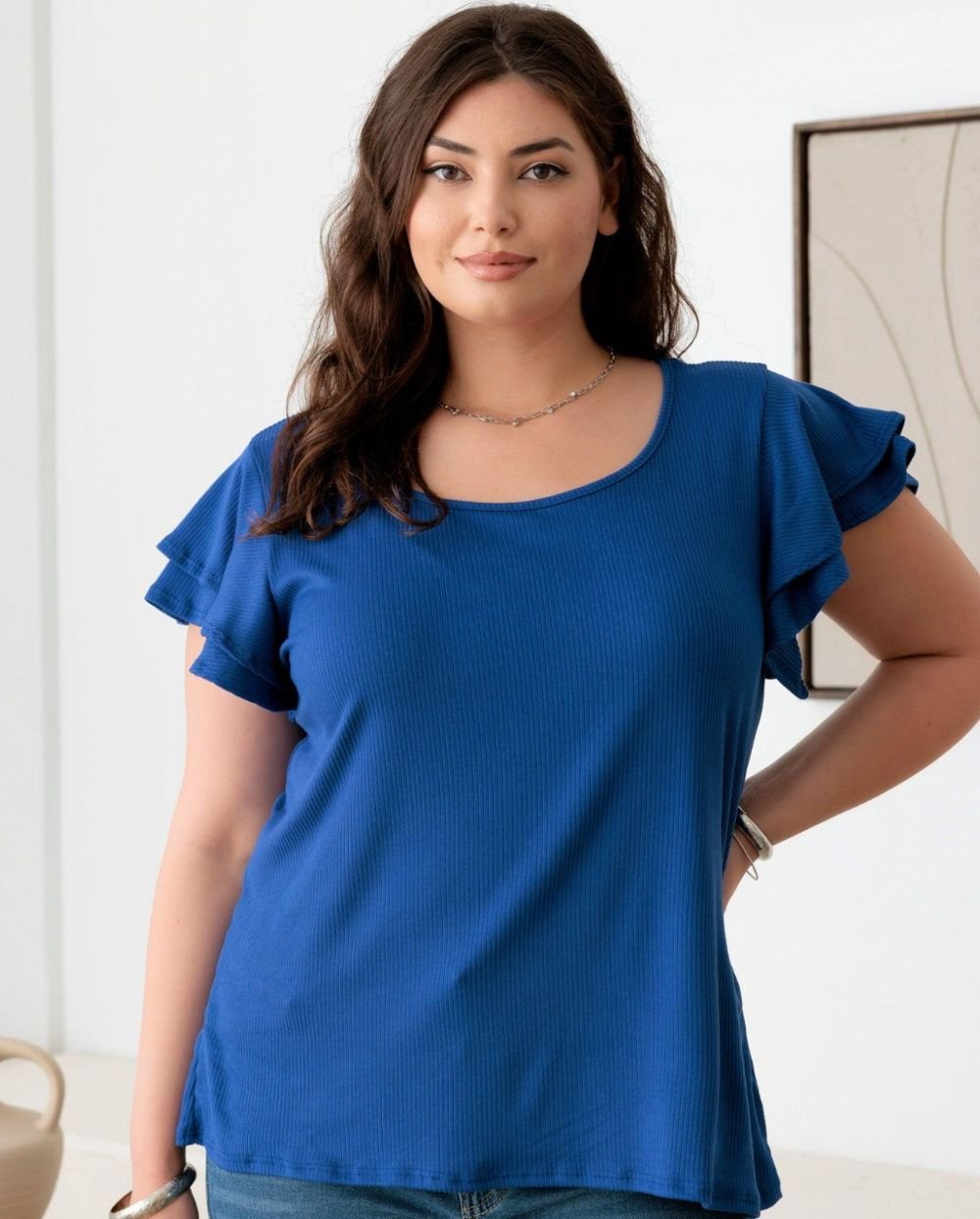 Gilli Plus Size Short Fluttery Sleeve Round Neck Top