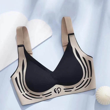 Comfortable Plus-Size Sports Bra with Soft Adjustable Support for Active Wear - black and beige nylon plus-size bra, adjustable straps, M-4XL