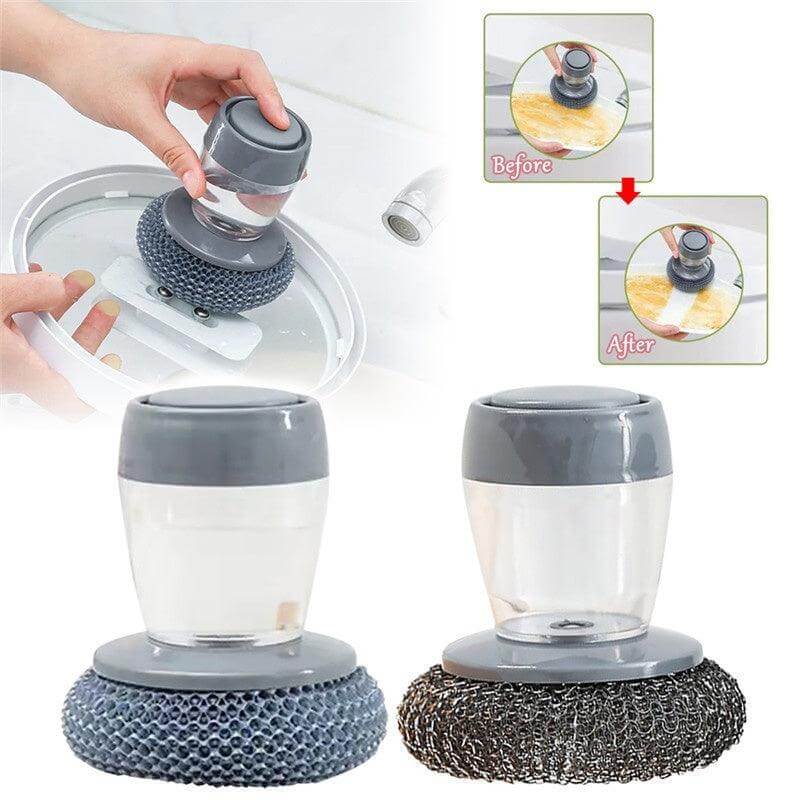 Multifunctional Push-Button Soap Dispensing Scrub Brush for Kitchen Cleaning