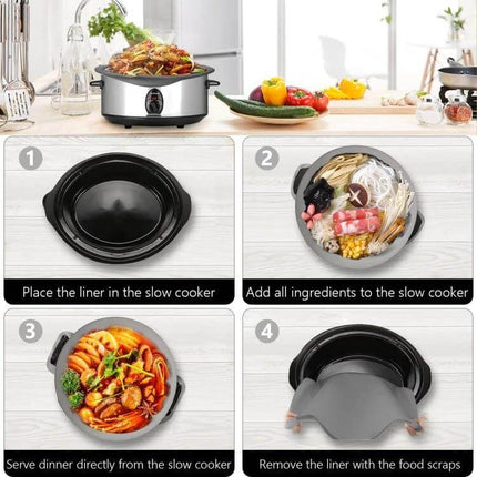 6Qt Silicone Slow Cooker Liners, Reusable Leakproof For Easy Cleanup - step-by-step use: place liner, add ingredients, cook, remove for easy cleanup
