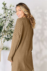 Basic Bae Full Size Ribbed Round Neck Long Sleeve Slit Top