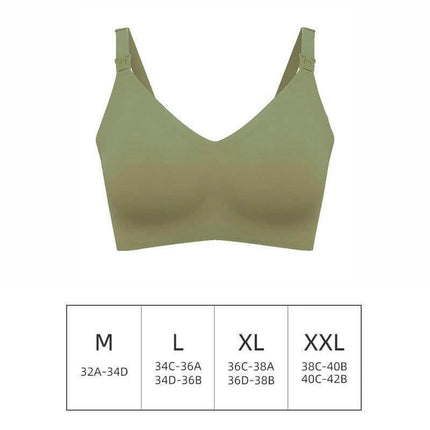 Women's Simple Glossy Seamless Maternity Bra for Daily Wear - olive nylon seamless maternity bra with fixed double-shoulder straps and size chart