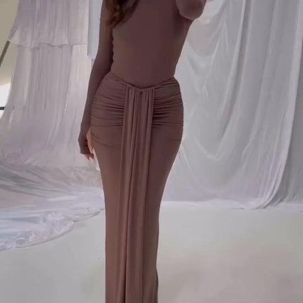 Solid Color Long Sleeve Hip Cover Dress Slim Fit For Weddings