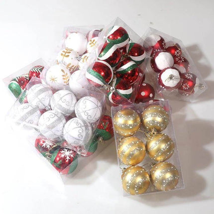 6cm Painted Christmas Ball Ornaments For Tree Decor - assorted red, gold, white hand-painted plastic holiday tree baubles in clear plastic packs