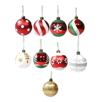 6cm Painted Christmas Ball Ornaments For Tree Decor - set of hand-painted durable plastic red, green, white and gold 6 cm baubles for indoor holiday tree