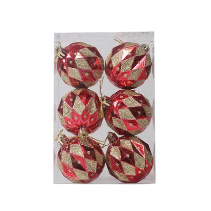 6cm Painted Christmas Ball Ornaments For Tree Decor - set of 6 red and gold hand-painted 6 cm plastic Christmas tree baubles