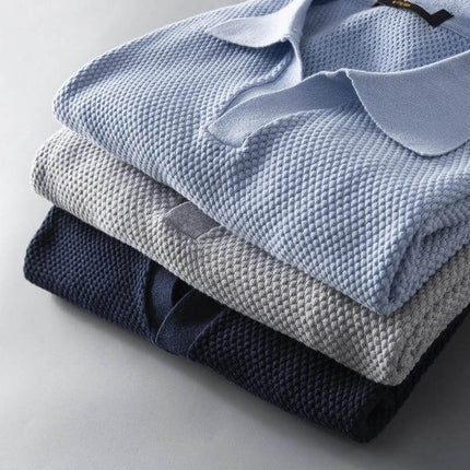 Men's Cotton V-Neck Short Sleeve Lapel Top for Everyday Wear – stacked blue, navy and grey cotton v-neck lapel shirts, breathable casual comfort