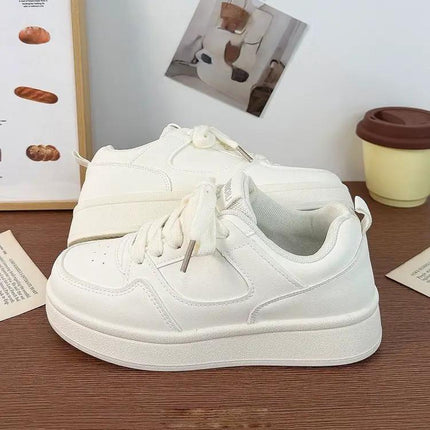 Women's White Low-Top Platform Sneakers For Casual Wear